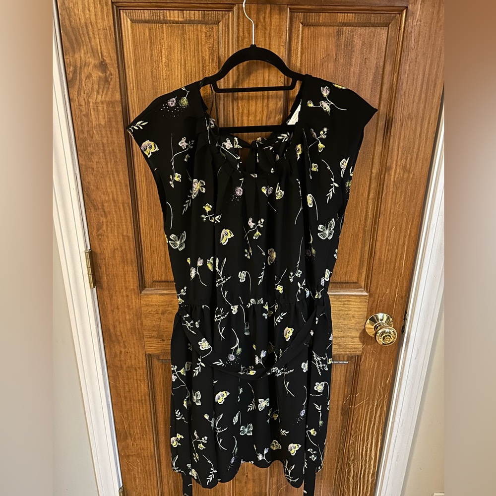 LC Lauren Conrad Black Floral Tie-Waist Midi Dress